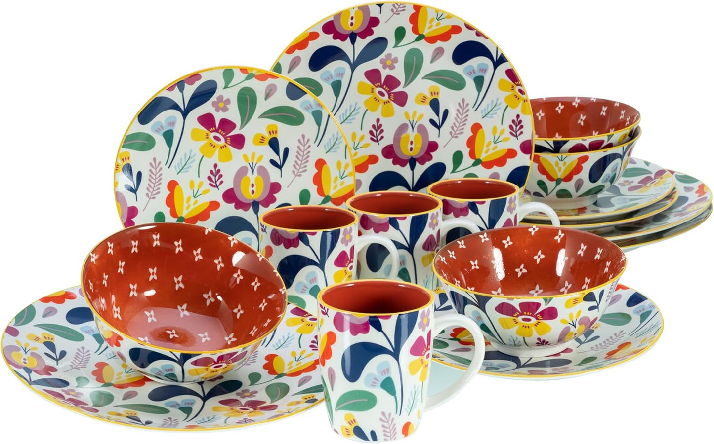 CreaTable, 17407, Serie Folklore, 16-teiliges Tafelservice für 4 Personen, Kombiservice aus Porzellan, spülmaschinen- und mikrowellengeeignet, hochwertige Verarbeitung