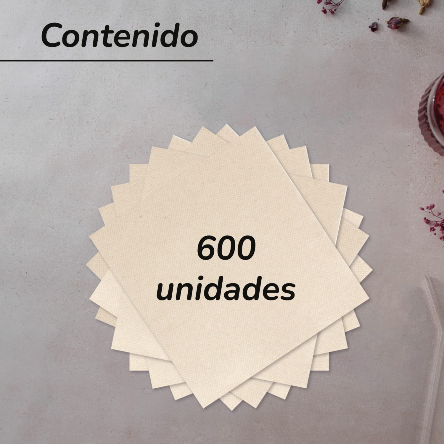 - 600 Stück Bio-Öko-Cocktailservietten – natürliche Farbe – 100 % recycelbar – Micropoint – 10 x 10 cm (gefaltet) und 20 x 20 cm (ungefaltet)