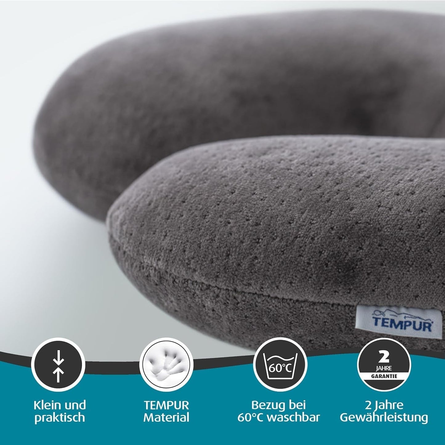 TEMPUR Transit-Reisekissen, bequemes viskoelastisches Nackenkissenmaterial, ideal für Reisen mit Bus, Bahn, Auto oder Flugzeug, 30 x 28 x 8 cm