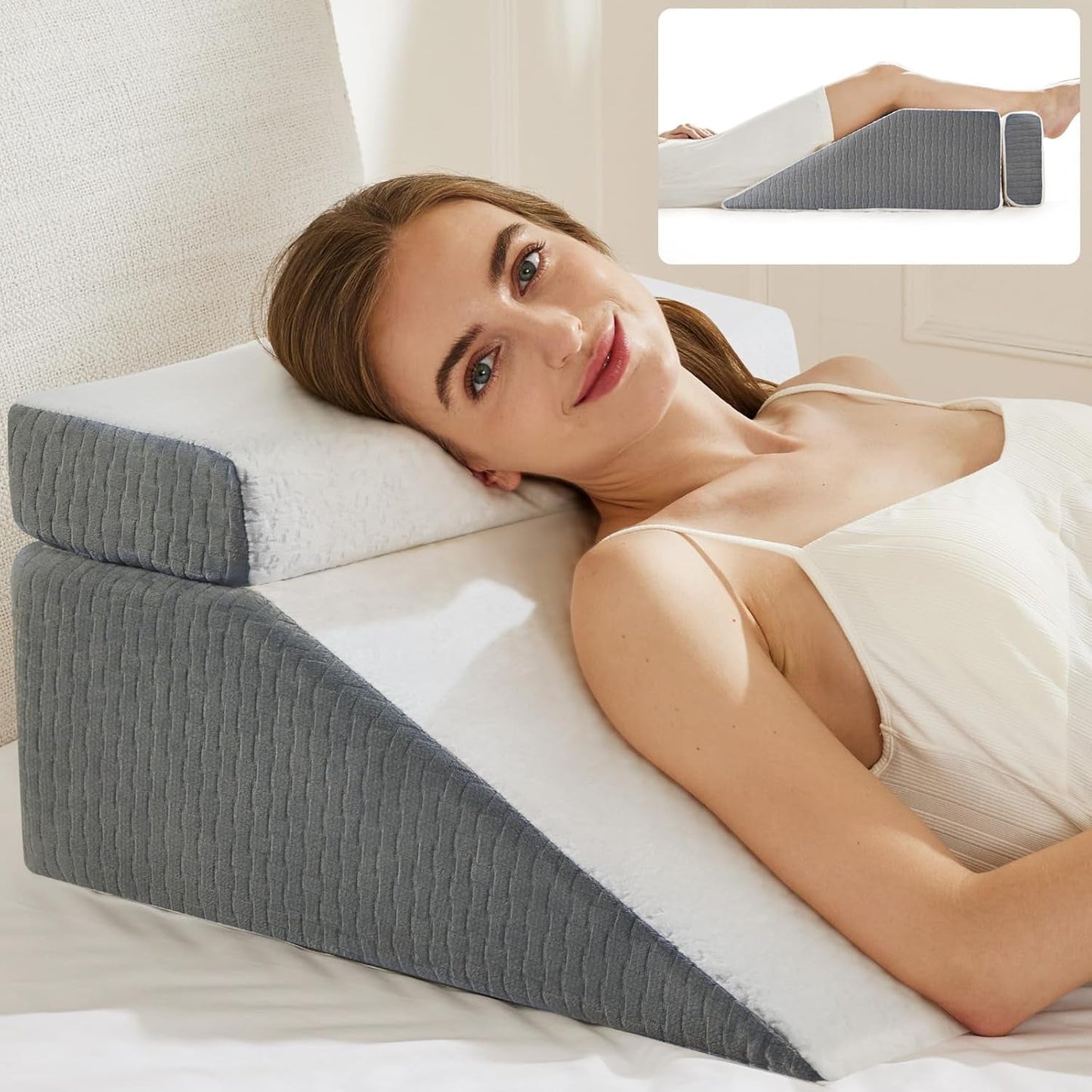 Lesekissen und Federbeinerhöhungskissen, Memory-Schaum-Kissen für Nacken, Rücken und Beine, multifunktionales abnehmbares Kissen für Bett, Sofa, Sitzen, Schlafen und Ausruhen, 58 x 55 x 28 cm