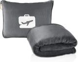 Eversnug Reisedecke und Kissen – weiche 2-in-1-Flugzeugdecke mit weichem Taschenkissenbezug, Handtaschenbezug und Rucksackhalter (Burgunderrot). Reisekissen Naty Shop Grau