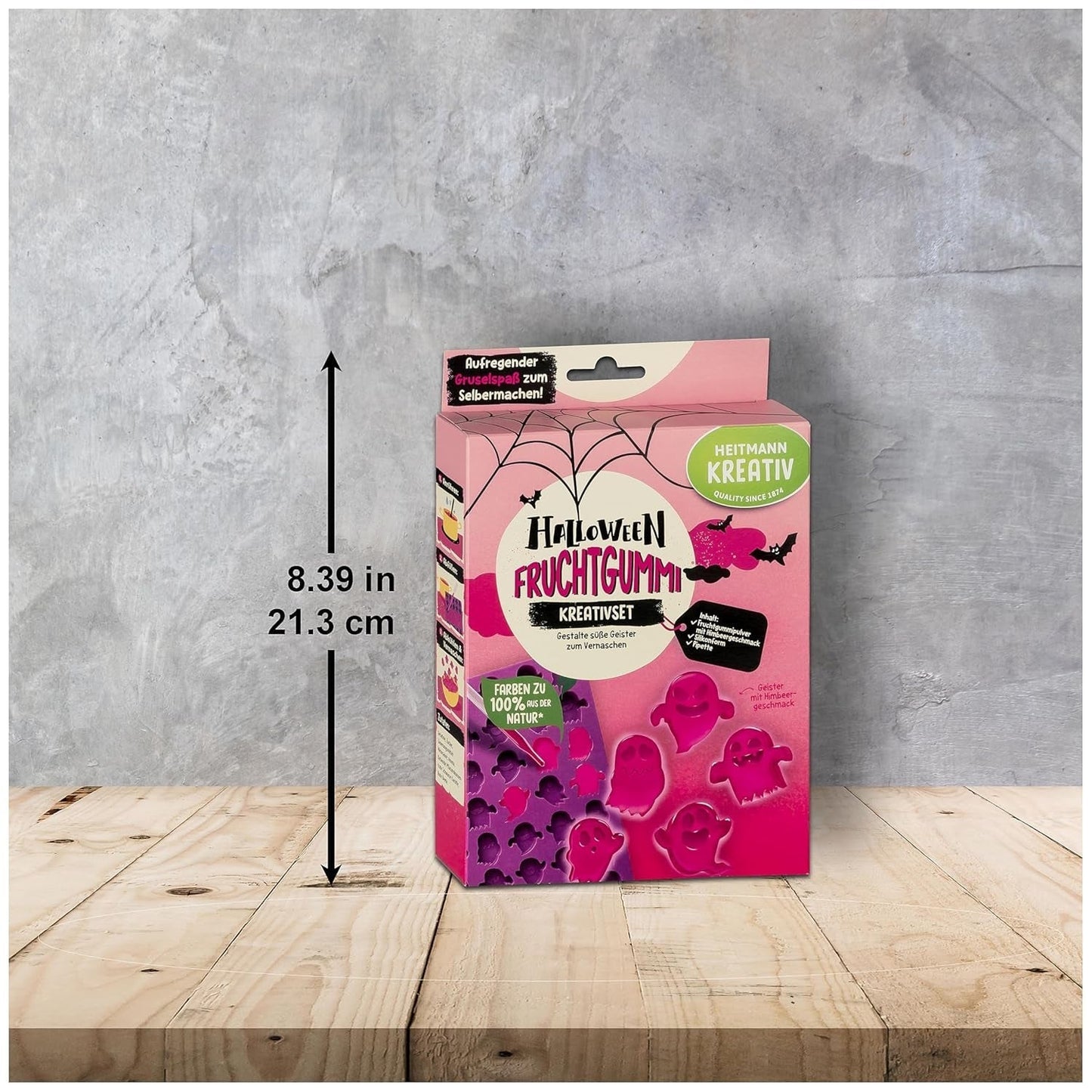 HEITMANN KREATIV – Kreatives Halloween-Fruchtkaugummi-Set – Pulverfarben auf Pflanzenbasis – Rosa – DIY-Fruchtkaugummis in Geisterform mit Himbeergeschmack