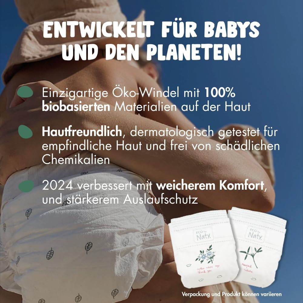 Eco Diapers Eco by Naty Baby Eco Diapers – hochwertige Bio-Windeln, umweltfreundlich, aus pflanzlichen Materialien, ideal für empfindliche Babyhaut (Größe 5 – 80 Stück)