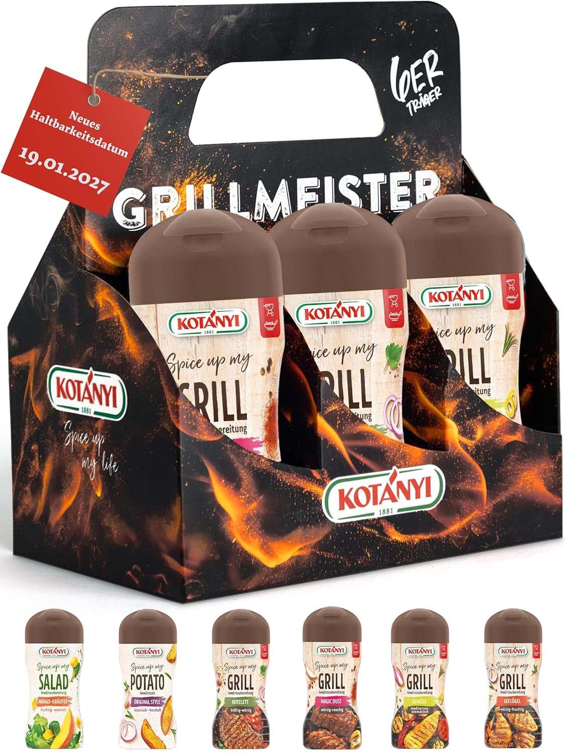 KOTÁNYI Grillgewürz-Geschenkset – 6er-Träger – Geschenke für Männer – Grillzubehör & Gewürzset für jedes BBQ – Grillzubehör inkl. Magic Dust - [Jetzt Geburtstagsgeschenk für Männer bestellen!]