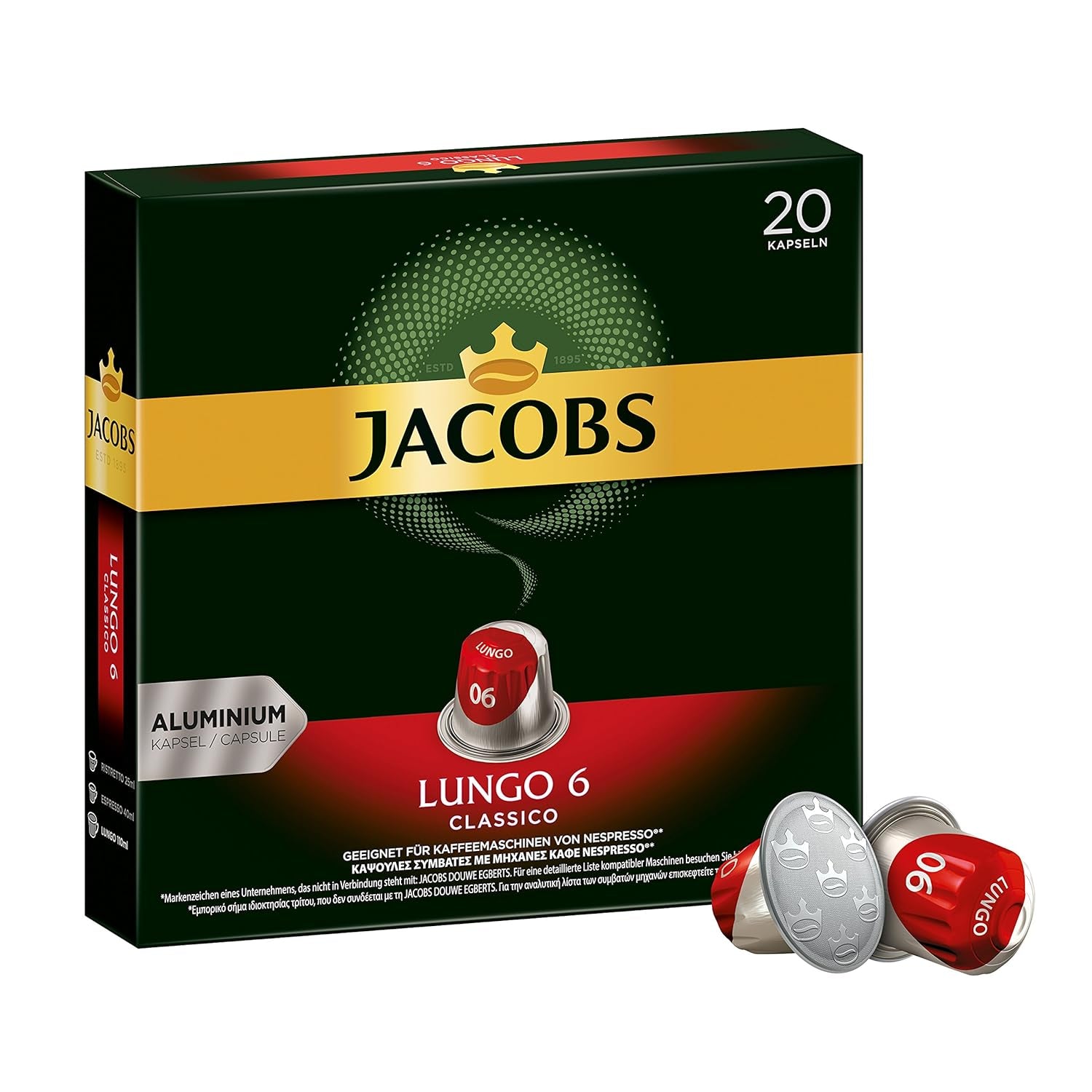 Kaffeekapseln Lungo Classico, Intensität 6 von 12, 10 x 20 Getränke & Kaffeekapseln Lungo Decaffeinato- Intensität 6- 200 Nespresso-kompatible Kapseln, 10er Pack, 10 x 20 Getränke