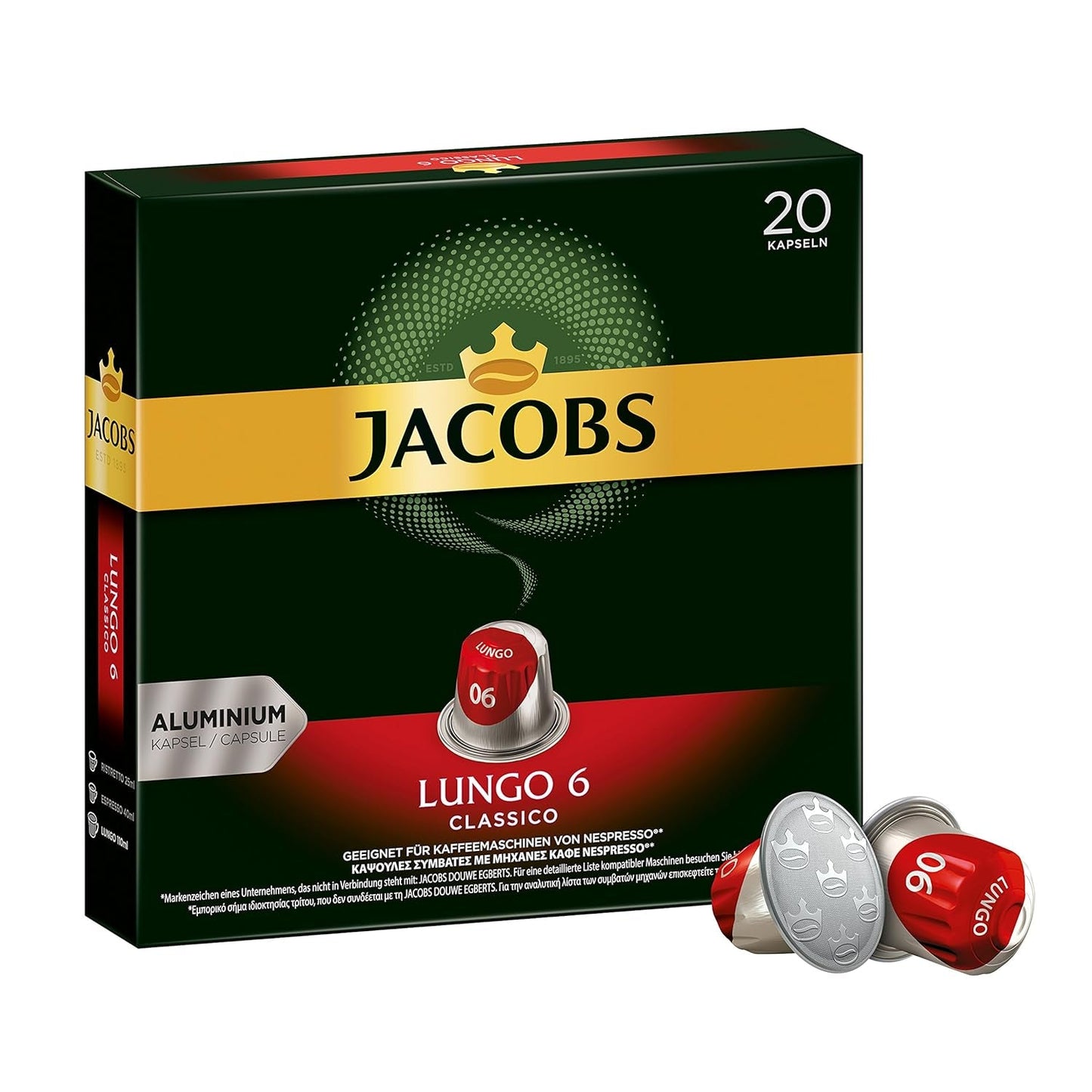 Kaffeekapseln Lungo Intenso, Intensität 8 von 12, 10 x 20 Getränke & Kaffeekapseln Lungo Classico, Intensität 6 von 12, 20 Nespresso®* kompatible Kapseln, 10 x 20 Getränke