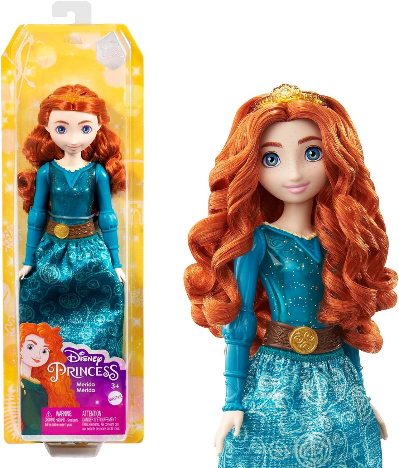 Mattel DISNEY Prinzessin Aurora – Puppe mit typischem Outfit, abnehmbaren Schuhen und Tiara, glitzerndem Oberteil und abnehmbarem gemustertem Rock, langes stylebares Haar, HLW09 Naty Shop Merida Dolls