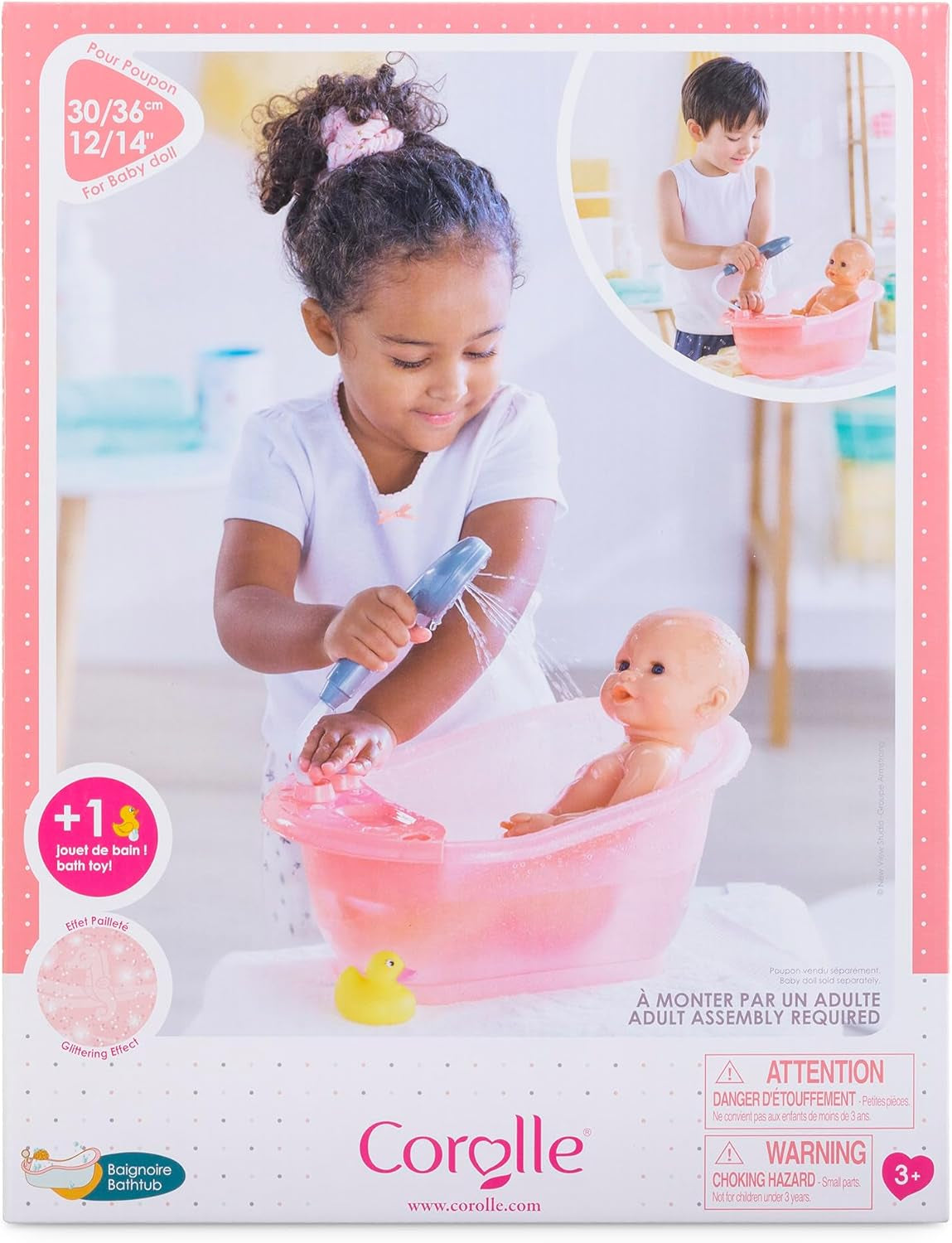 Corolle 9000141660 - Mon Grand Poupon Badewanne mit Pumpfunktion und Quietscheentchen für alle 30-36 cm, 32,5 cm Puppen, ab 3 Jahren