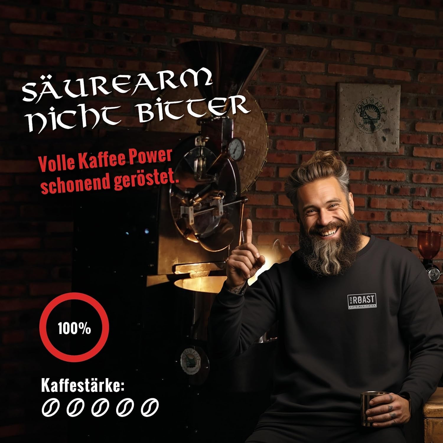 Blank Roast - GUNNAR - 1kg - Whole Kaffee-Bohnen Extra Strong - Kräftige Robusta-Röstung - 494mg Kaffein je Tasse - Würzig & Kraftvoll mit Noten von dunkler Schokolade - Säurearm