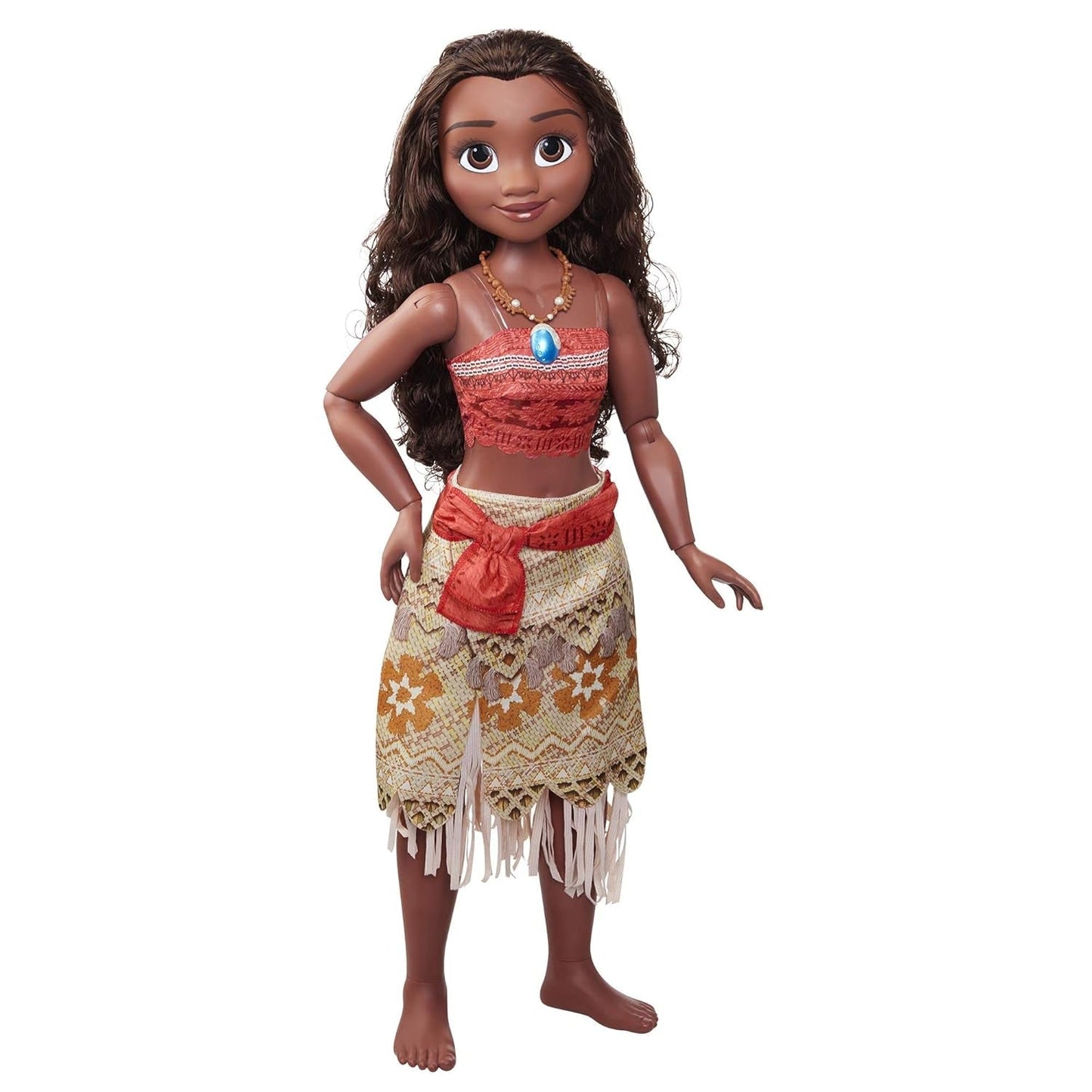 Disney Prinzessin Moana, 80 cm große Spielpuppe von Jakks Pacific, bewegliche Puppe mit Bürste zum Kämmen ihrer gewellten Locken, vom Film inspiriertes Kleid, abnehmbare Anhänger-Halskette, Puppen, Naty Shop