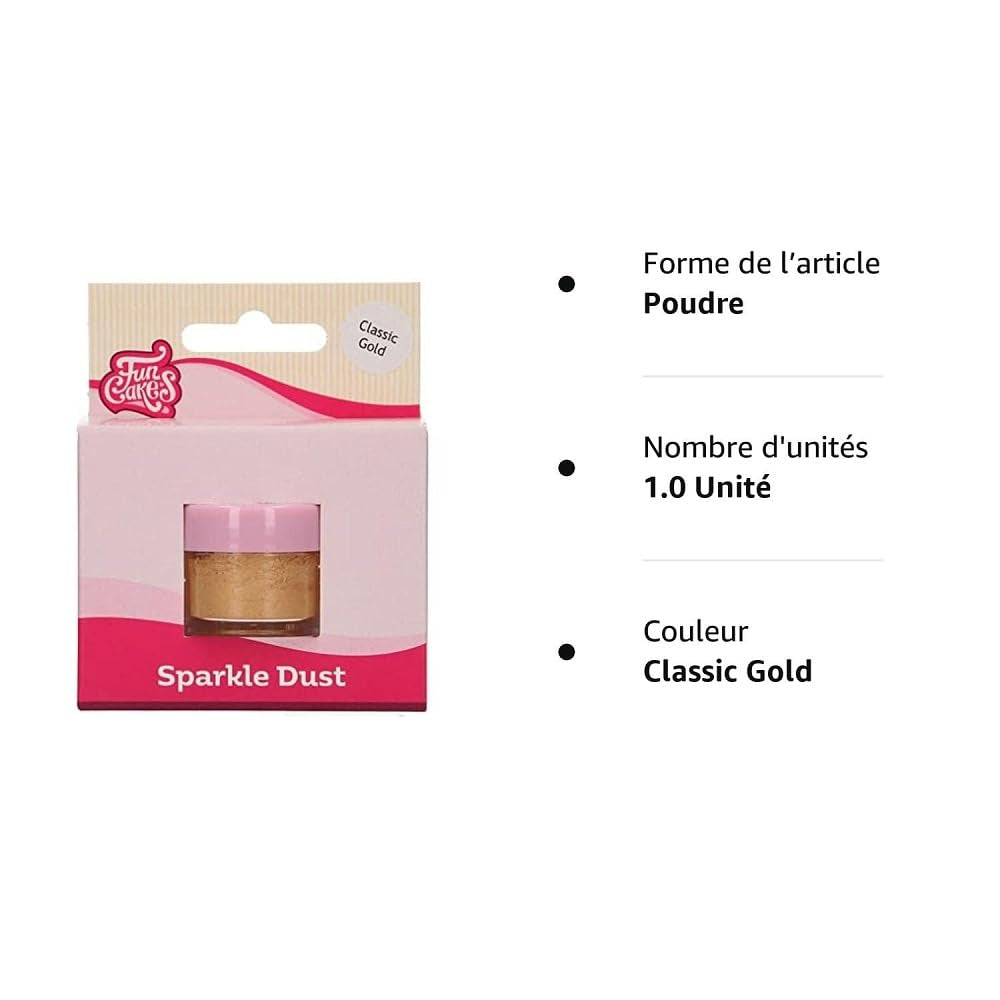 Funcakes Sparkle Dust Classic Gold: Glitzerstaub in Lebensmittelqualität zum Dekorieren von Kuchen, Halal-zertifiziert