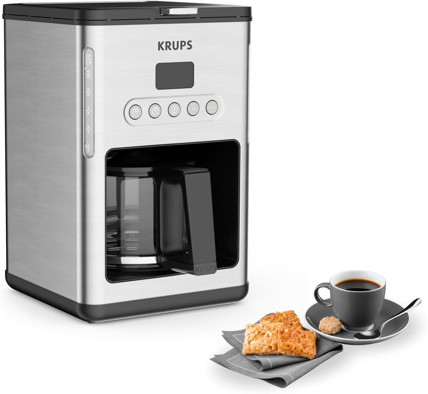 Kaffee-Espressomaschine mit Filter Krups KM442D Premium | 10-15 Tassen | 1000 Watt | programmierbar | Warmhaltefunktion | Edelstahl | Schwarz