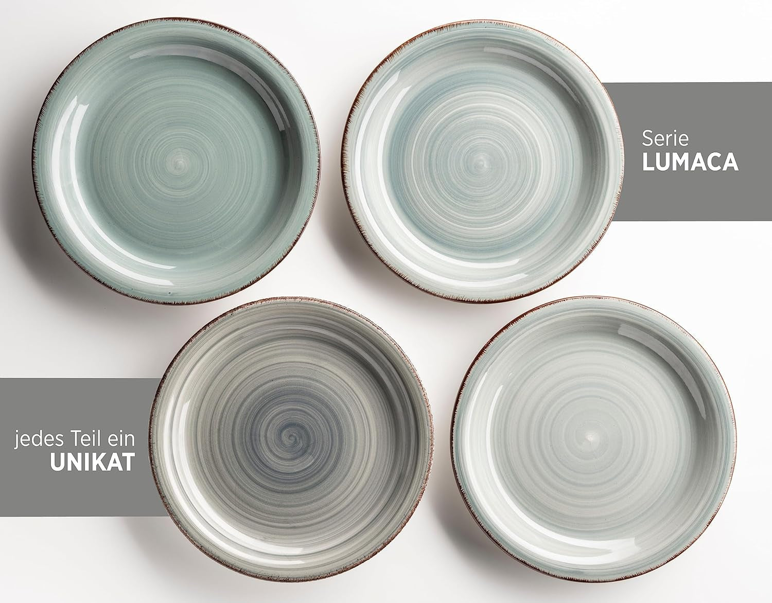 MÄSER Tafelservice für 6 Personen, moderner Vintage-Look, 12-teiliges Tafelservice, handbemalt, Blau, Kachel, Rauchblau (Bel Tempo II)