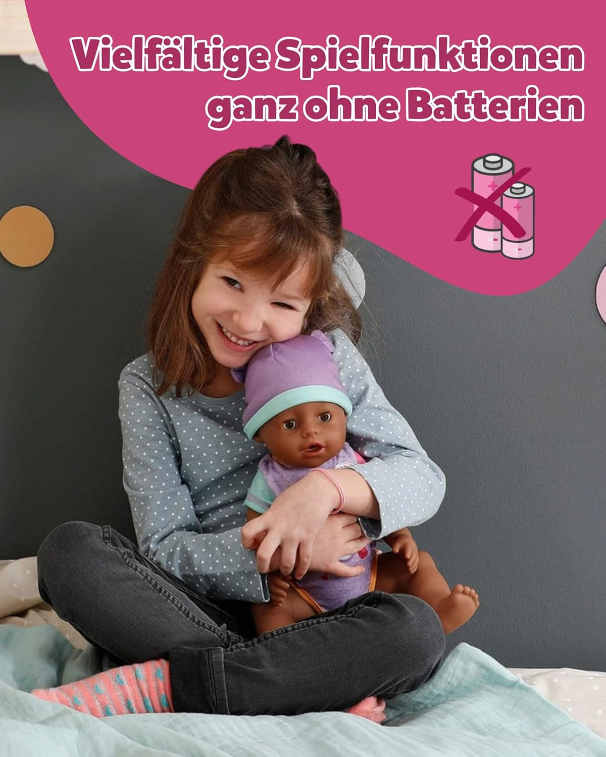 BABY Born Eva – Babypuppe 43 cm – 10 Funktionen inklusive Zubehör und Matratze – Funktioniert komplett ohne Batterien – Geeignet für Kinder ab 3 Jahren