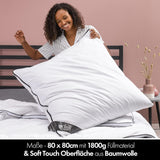 Kissen 80 x 80 cm – 2-in-1-Design – Kissen im Kissen – großes, atmungsaktives und waschbares Schlafkissen und 100 % vegan – 2 Kissen, 3 Optionen – Kissen mit 600 g und 1200 g Füllung. Naty Shop Standard-Kissen