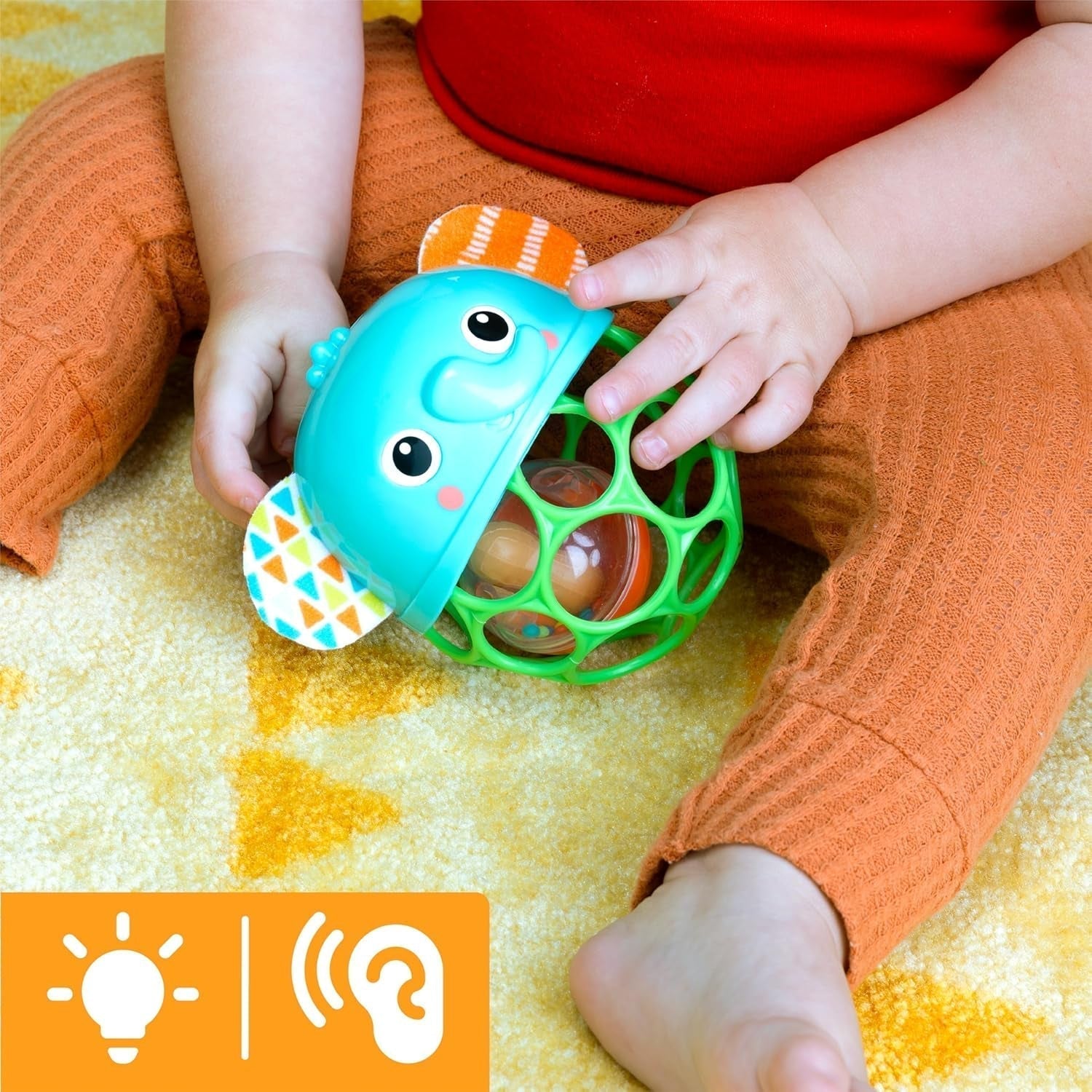 Bright Starts Giggle & Glow Bell, im Dunkeln leuchtendes Elefantenspielzeug Oball, leicht zu fangen, Neugeborene und Unisex-Babyspielzeug, Naty Shop
