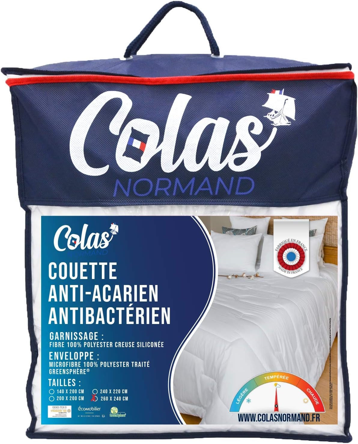 COLAS NORMAND Steppdecke, milbenhemmend und antibakteriell, leicht, 260 x 240 cm, langanhaltende Wirkung, perfekte Hygiene, Mikrofaser, weich und bequem, waschbar, weiß 53130250 Naty Shop Steppdecken und Steppdecken Weiß 260 x 240 cm