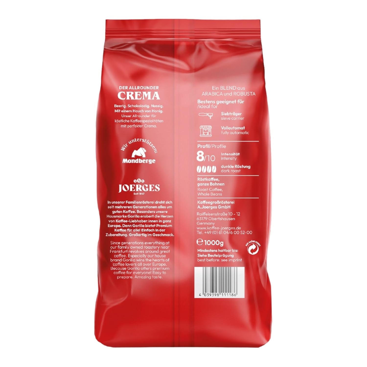 Joerges Espresso Gorilla Super Bar Crema Kaffeebohnen, 5er Pack (5 x 1 kg)