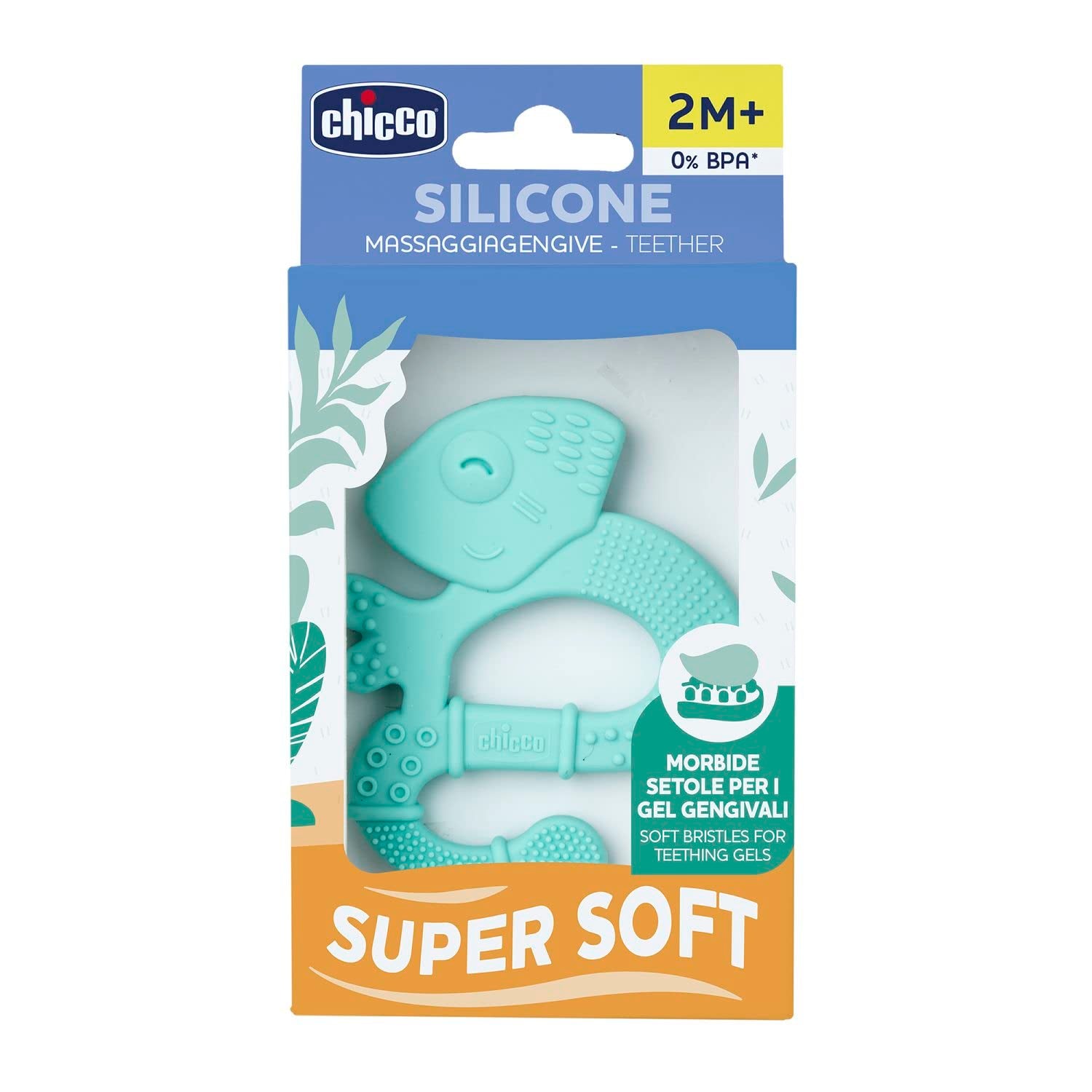 Chicco Soft&Clean Beißring Eidechse, blau, 2M+