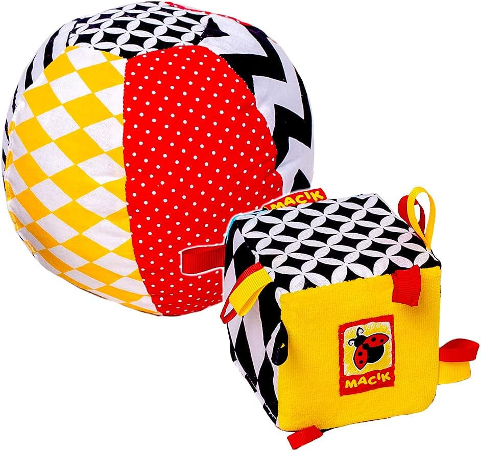 magdum 2 Set Baby Würfelspiel + Stoffball - Motorikspielzeug ab 1 Jahr - Spielzeug für Kinder 6 Monate - Montessori Spielzeug - Lernspielzeug 1 Jahr - Geschenk für Kinder - Ball für Kinder - Würfel für Kinder - Geschenke für Kinder Spielzeug Bebe Naty Shop