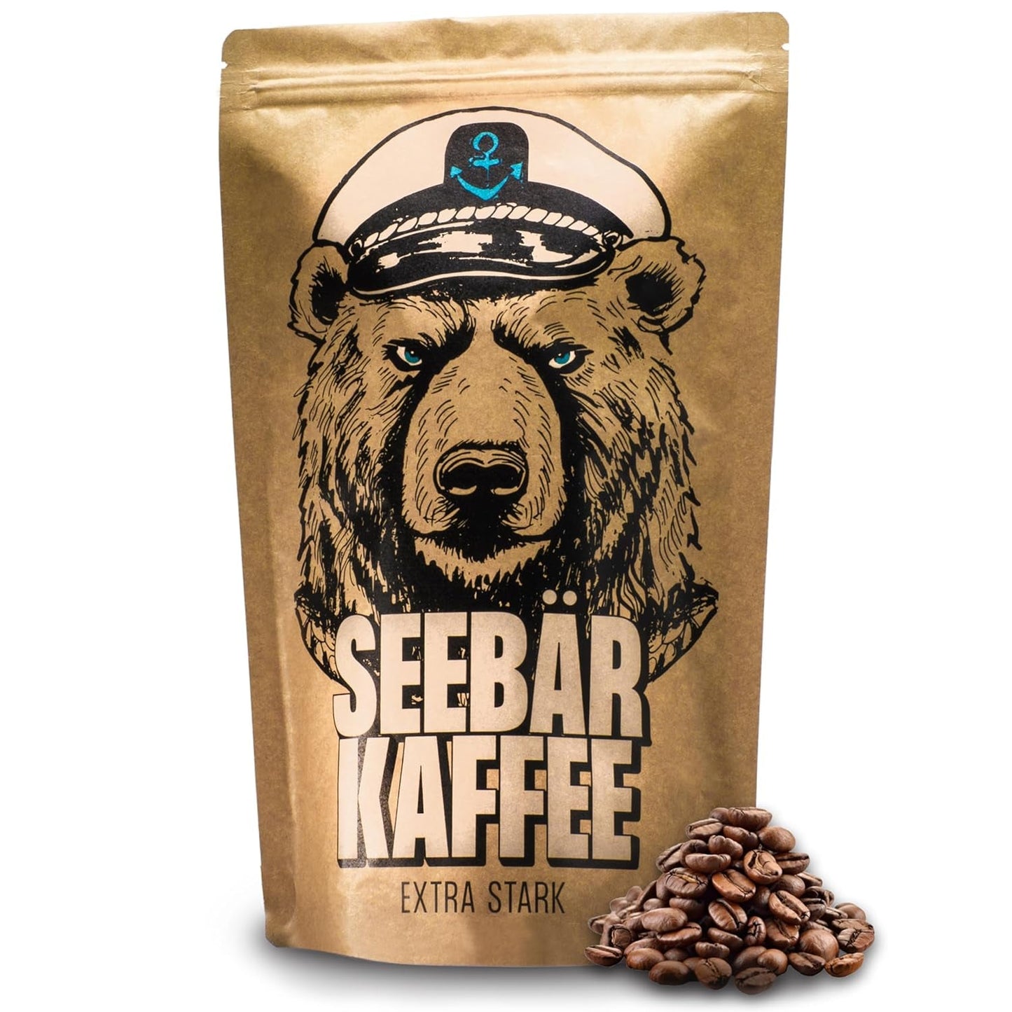 SEEBÄR KAFFEE - Extra starke Kaffeebohnen - 500g - Niedriger Säuregehalt und intensives Aroma - Ganze Bohnen für Kaffeevollautomaten, Espresso und French Press - Hoher Koffeingehalt und niedriger Säuregehalt