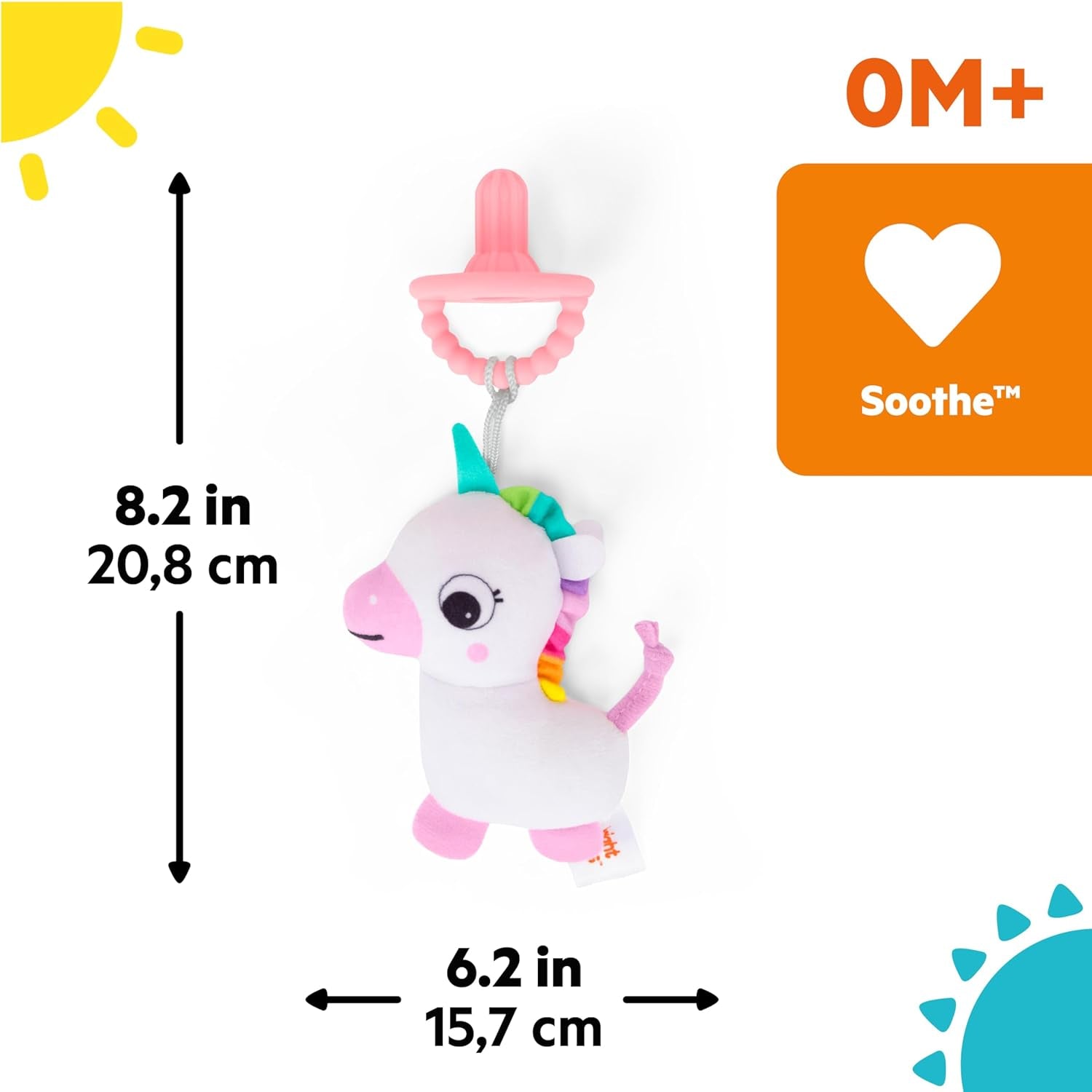 Bright Starts SootheMate Plüsch-Schnuller, Einhorn – Abnehmbarer Schnuller in Schnullerform für Neugeborene und ältere Kinder