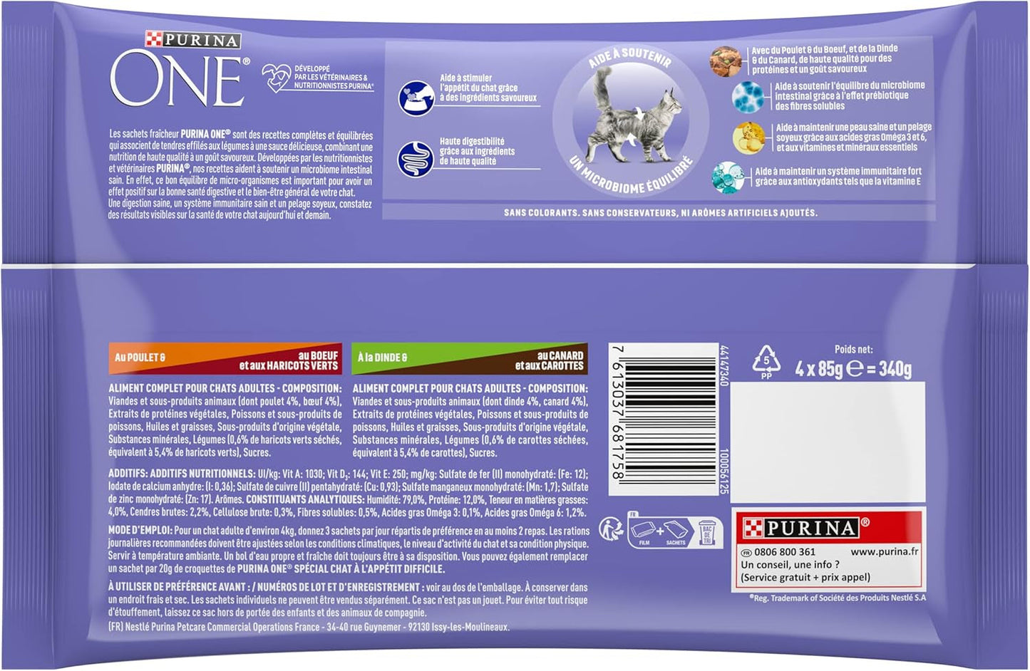 Purina One - Spezialfutter in Sauce Rind/Huhn/Ente und Turkeyhn für Katzen mit Appetit, 340 g