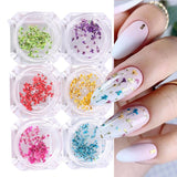 EYVRPAU 6 Stück Nail Art Flowers Set Dekoration, Gelnägel Zubehör 6 Farben, Nail Art Aufkleber Trockene Blumen Kit Getrocknete Blumen Zubehör Set DIY Nageldekoration