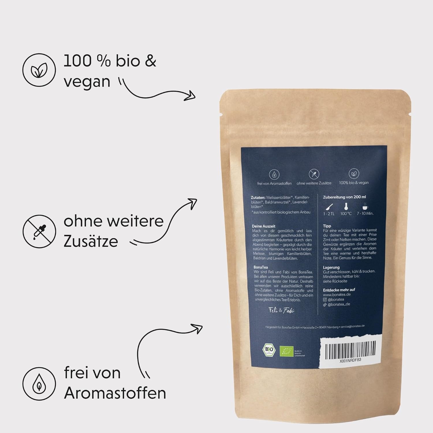 Abendtee BIO 100 g – Ihre Auszeit mit Baldrian, Lavendel, Zitronenmelisse, Kamille, Kräuterteemischung zur abendlichen Entspannung