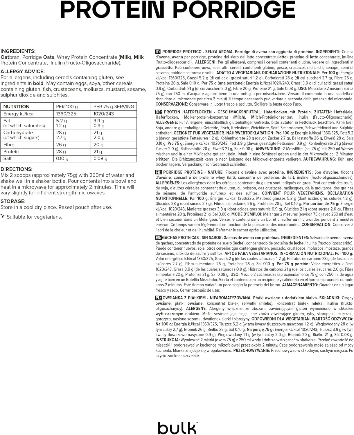 Komplette Protein-Haferflocken, lose, proteinreiche Haferflocken, Molke, ballaststoffreich, Proteinbrei, geschmacksneutral, 1 kg