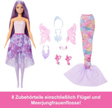 Barbie-Puppen-3-in-1-Spielset mit 8 Zubehörteilen, darunter Meerjungfrauenschwanz, Feenflügel, königliche Halsketten, Schuhe und mehr für mehr als 10 verschiedene Looks, JCP74
