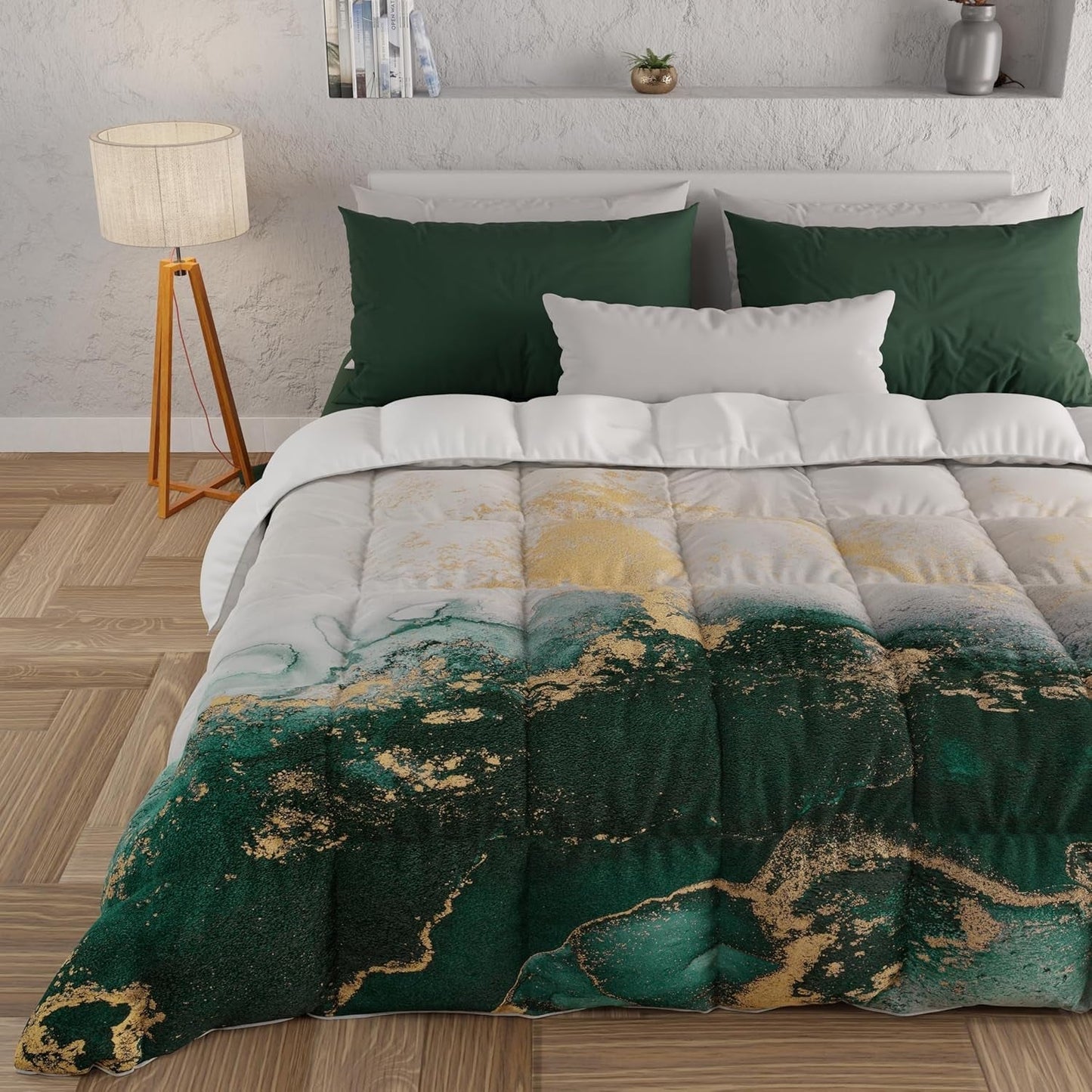 PETTI Artigiani Italiani – Winterdecke, Winterdecke, einfache Steppdecke, doppelseitig, einfarbig und digital bedruckt, 100 % hypoallergene Mikrofaser, hergestellt in Italien. Steppdecken und Bettdecken Naty Shop Smaragdmarmor Einzelbett