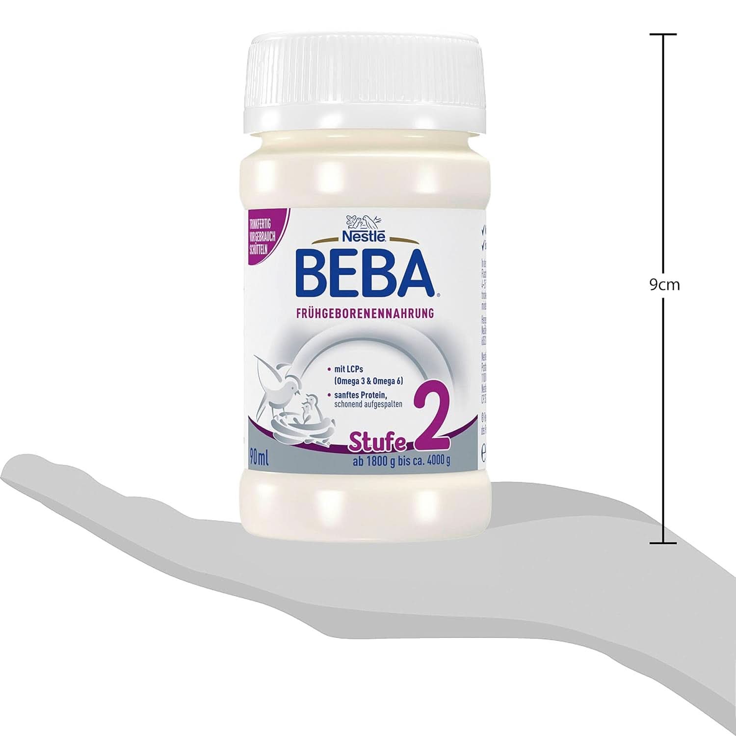 Nahrung für Frühgeborene BEBA Level 2, Spezialnahrung für Frühgeborene und Neugeborene mit geringem Gewicht, trinkfertig, 32er Packung (32 x 90 ml) Naty Shop