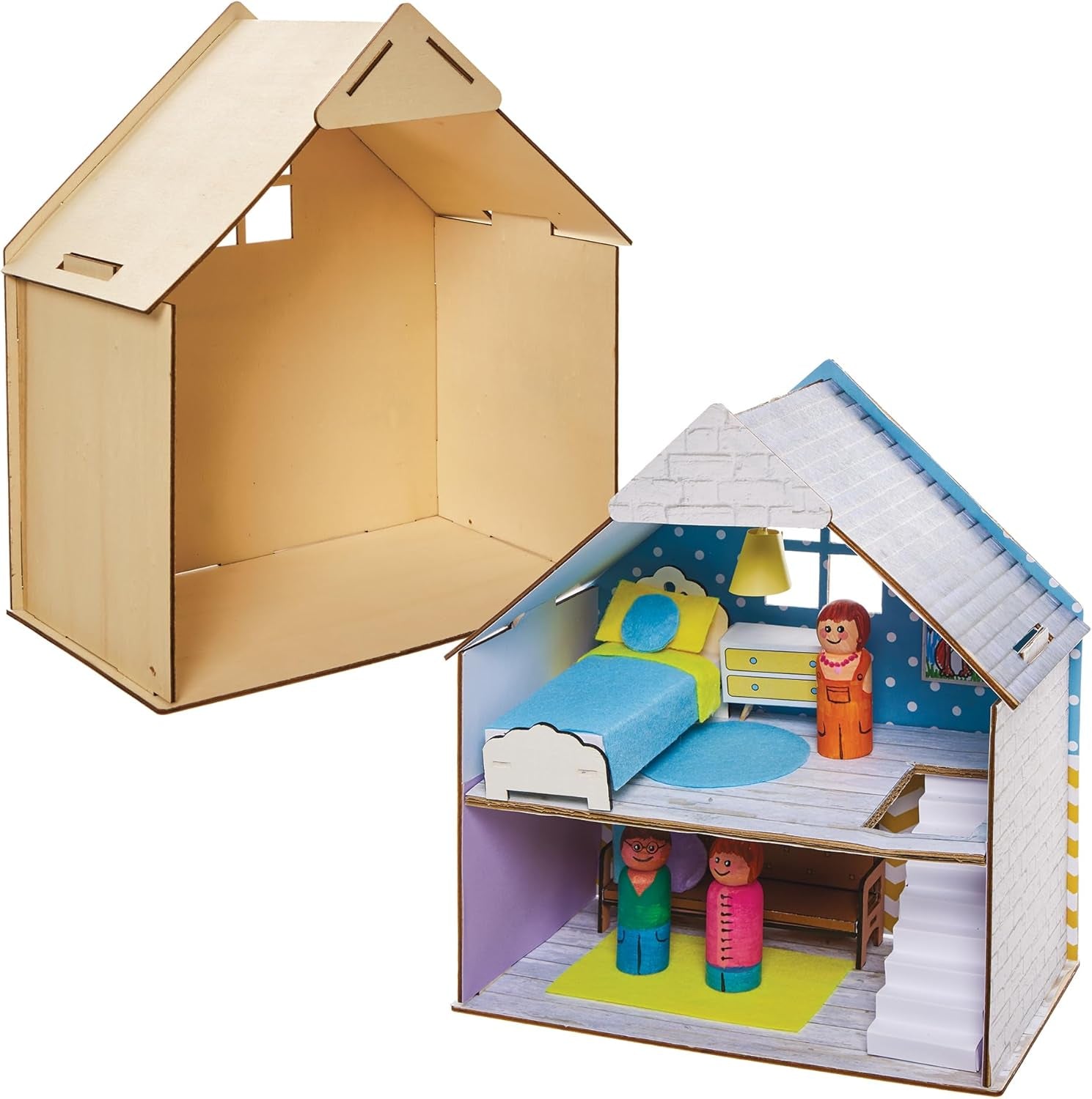 Baker Ross FN199 Bauen Sie Ihr eigenes Puppenhaus aus Holz – 1-teiliger Puppenhaus-Bausatz für Kinder, Bastelset
