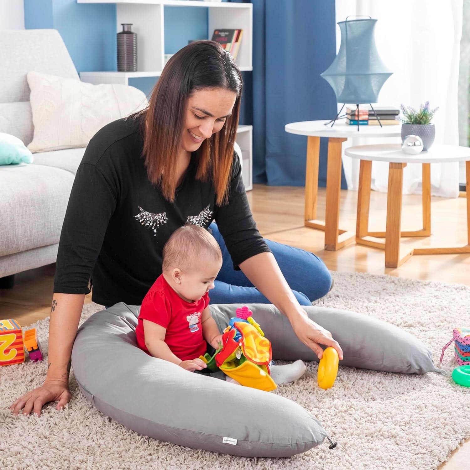 Innovagoods – Multifunktionales Stillkissen, ergonomisches Design für die Entspannung von Mutter und Kind, verstellbar für verschiedene Positionen, waschbar, farbig, Polycotton-Zubehör, Lebensmittel und Stillen, Baby Naty Shop