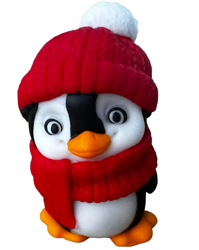 Essbare Dekoration aus Zuckerpaste, Pinguin mit Schal und roter Mütze. Dekorationen aus Zuckerpaste, Naty Shop