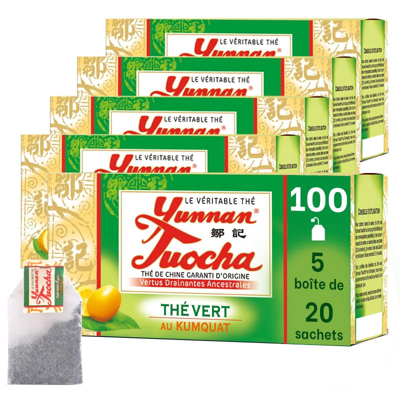 Yunnan Tuocha Zouji – Bio-Grüntee mit Kumquat – Vitamin C – 100 Teebeutel – 200 g – Yunnan-Qualität garantiert