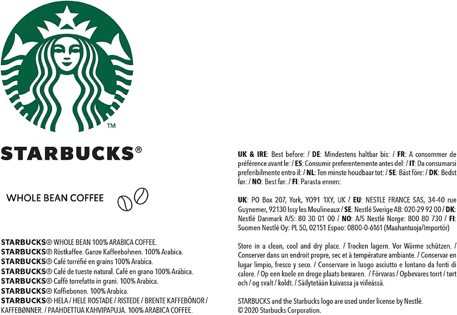 STARBUCKS Espresso Roast, Black Roast, ganze Kaffeebohnen, 200 g (6er-Pack)