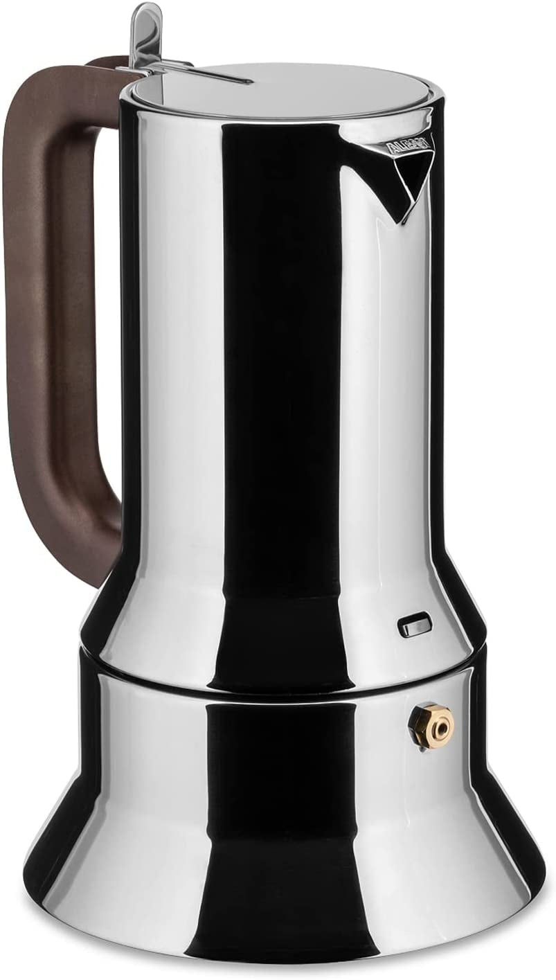 Alessi 9090/6 Espresso mit 6 Tassen für Induktion, Edelstahl, Silber, 15,5 x 13,5 x 27 cm