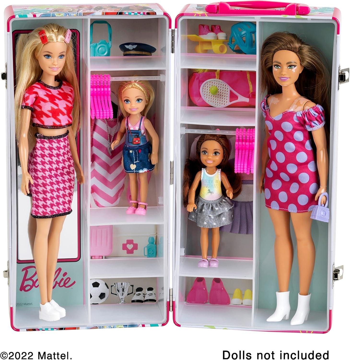 Theo Klein 5801 Barbie-Kleiderschrank mit Kleiderstangen und Fächern, Spielzeug für Kinder ab 3 Jahren, inklusive Zubehör, mehrfarbig