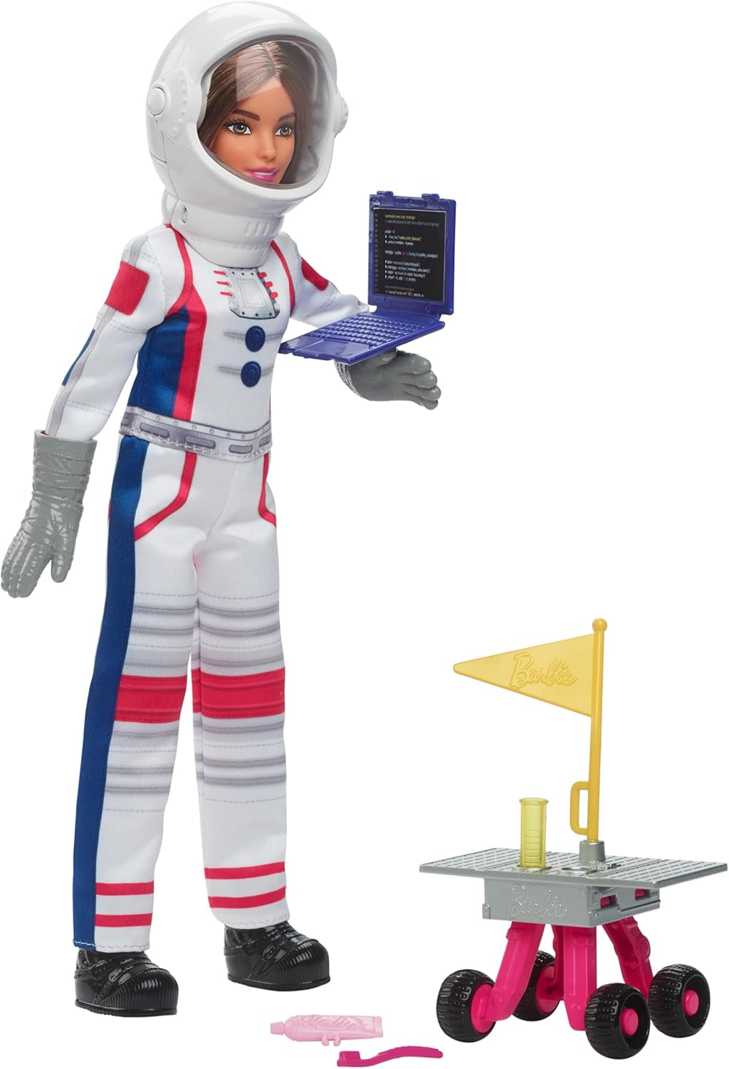 Barbie-Puppe zum 65. Geburtstag und 10 Zubehörteile, brünettes Puppen-Astronauten-Set, Rover auf Rädern, Weltraumhelm mit Wechselvisier und mehr, HRG45