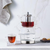 Karaca Dora Wasserkocher-Set aus Borosilikatglas mit Tee-Ei aus Edelstahl, 2-Liter-Wasserkocher und 1-Liter-Glaskessel mit Tee-Ei, türkischer Wasserkocher, Caydanlik, türkischer Kräuterteezubereiter, loser Tee, XL