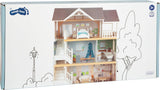 Small Foot 3-stöckiges Puppenhaus aus Holz mit offener Vorderseite und 12 Möbelstücken für Kinder ab 3 Jahren, 11802, Weißgrau