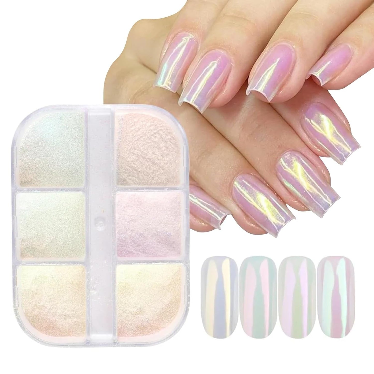 Chrom-Nagelpulver Aurora Ice Shimmer Chrom-Pigmentpulver 4 Stück Chrompulver Nägel Nail Art Nageldesign