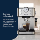 De'Longhi Classic EM450.M Siebträger-Espressomaschine mit professionellem Milchaufschäumer, Vollmetallgehäuse, 15 bar, 1,7 l Wassertank, Edelstahl/Metall