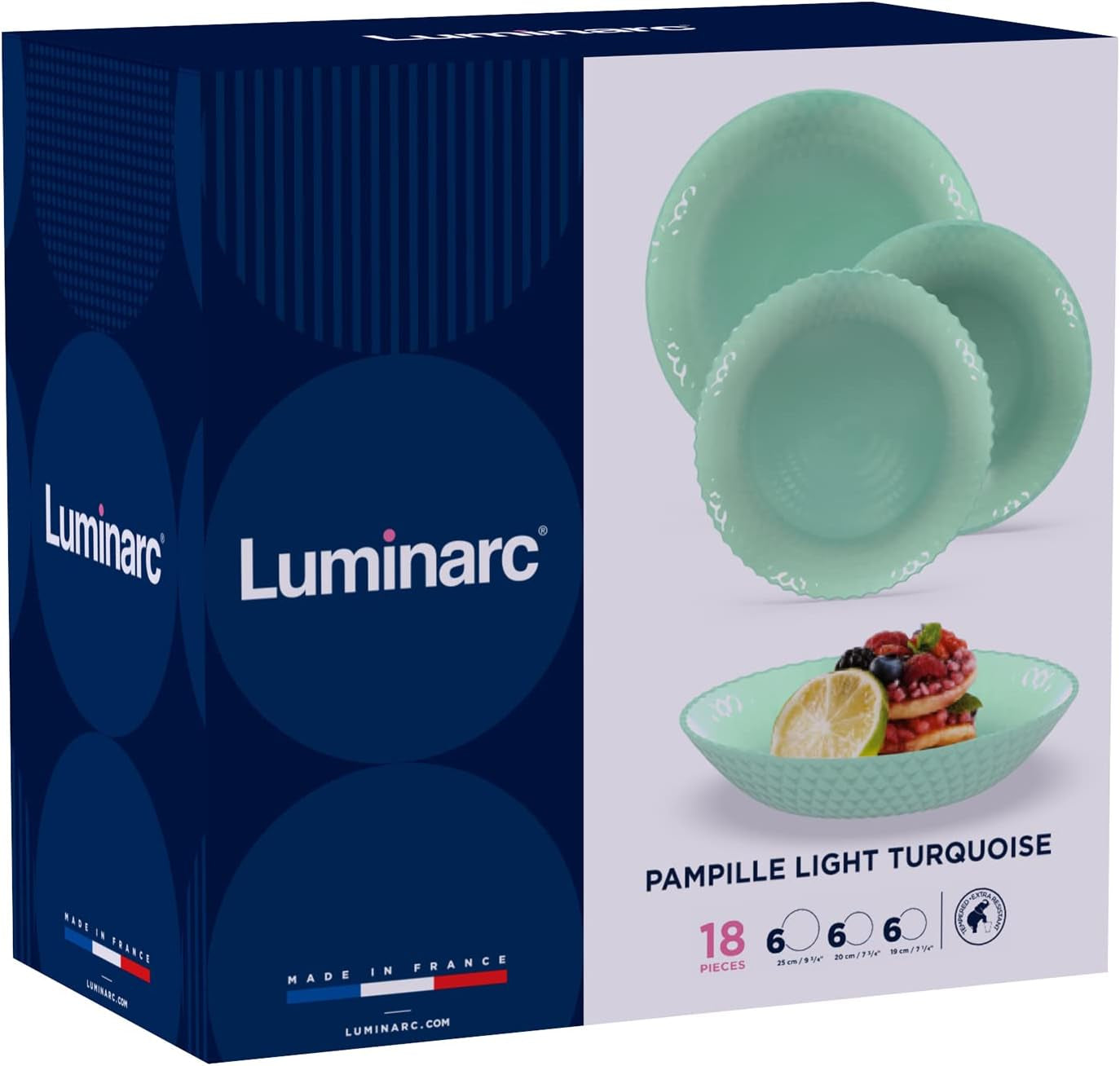 Pampille Türkis Opal Geschirrset, 18-teilig – 6 Personen, türkis