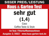 CASO Coffee Taste and Style Espressomaschine mit Permanentfilter, 1,5 l, optimale Brühtemperatur 92-96 °C, Anti-Tropf-System, optimierter Brühkopf, Edelstahl, 12 Tassen