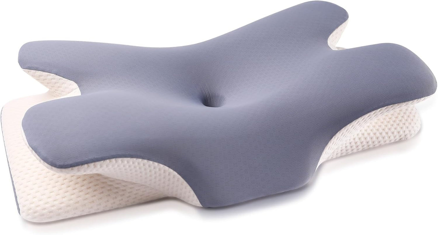 MULISOFT Memory-Schaum-Kissen, bequemes Kopfkissen, Nackenstützkissen, ergonomisches Seitenschläferkissen (grau). Orthopädische Nackenkissen, Naty Shop, Blau