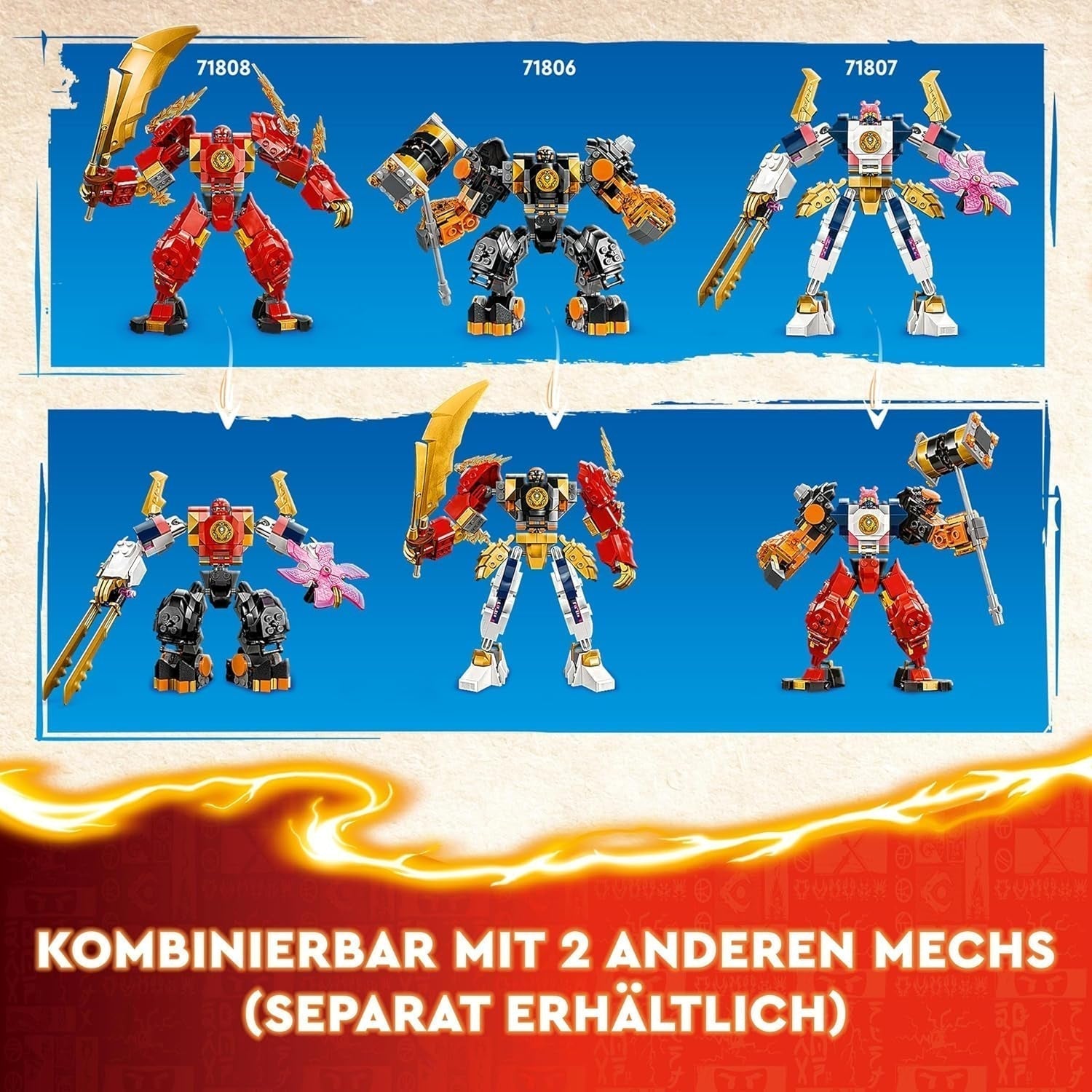LEGO NINJAGO Kais Feuer-Mech-Actionfigur, Spielzeug für Kinder mit anpassbarer roter Mech-Figur, Ninja-Set, 4 Figuren, darunter Kai und Zane, Geschenk für 7-jährige Jungen und Mädchen, 71808 Bausets. Beuche den LEGO-Store