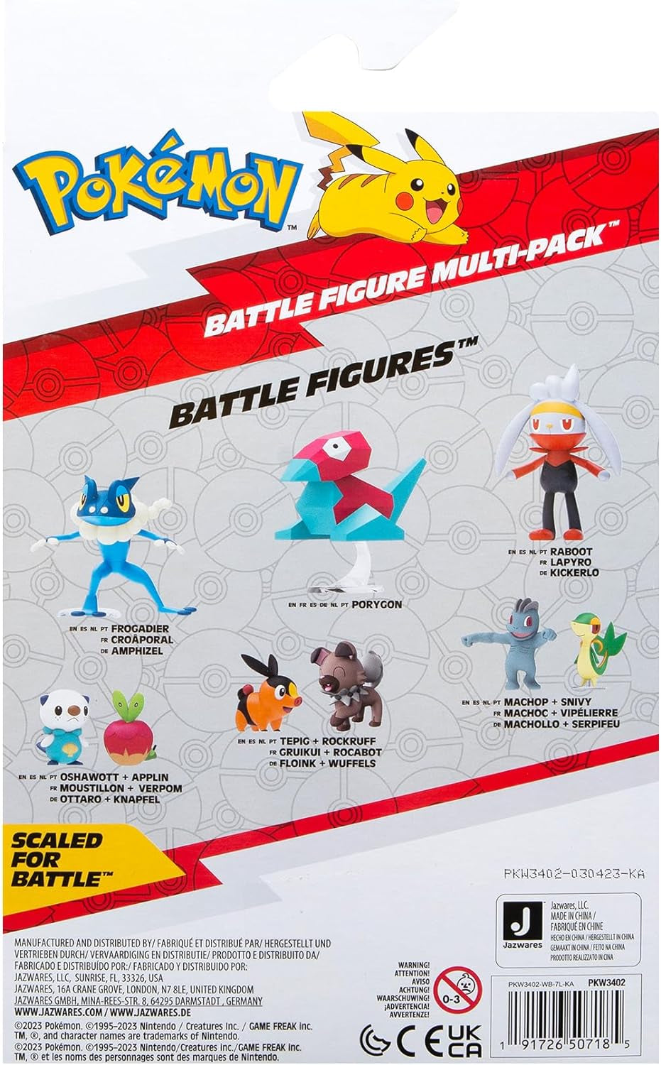 Pokémon PKW3402 – Kampffiguren-Multipack – 4er-Pack mit Pikachu, Krokodil, Kwaks, Felori, offiziellen Detailfiguren, je 5 cm. Actionfiguren Naty Shop
